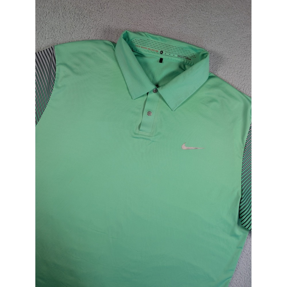 Nike Tiger Woods Collection Golf Polo Mens XL Green Dri-FIT Striped 585785-331